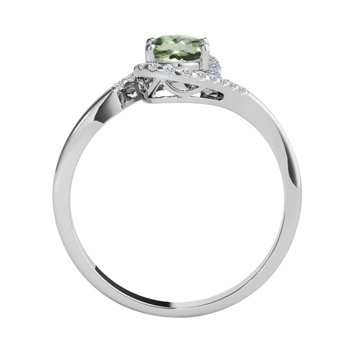 Elegant Halo Ring: 1.0 Carat Diamond & Oval Green Amethyst Gemstone in 14K White, Rose & Yellow Gold by Mauli Jewels Mauli Jewels