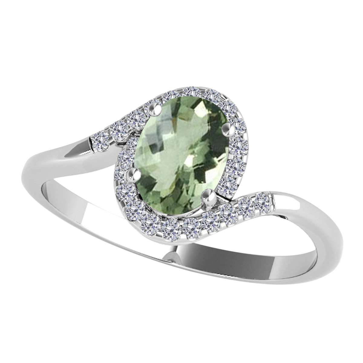 Elegant Halo Ring: 1.0 Carat Diamond & Oval Green Amethyst Gemstone in 14K White, Rose & Yellow Gold by Mauli Jewels Mauli Jewels