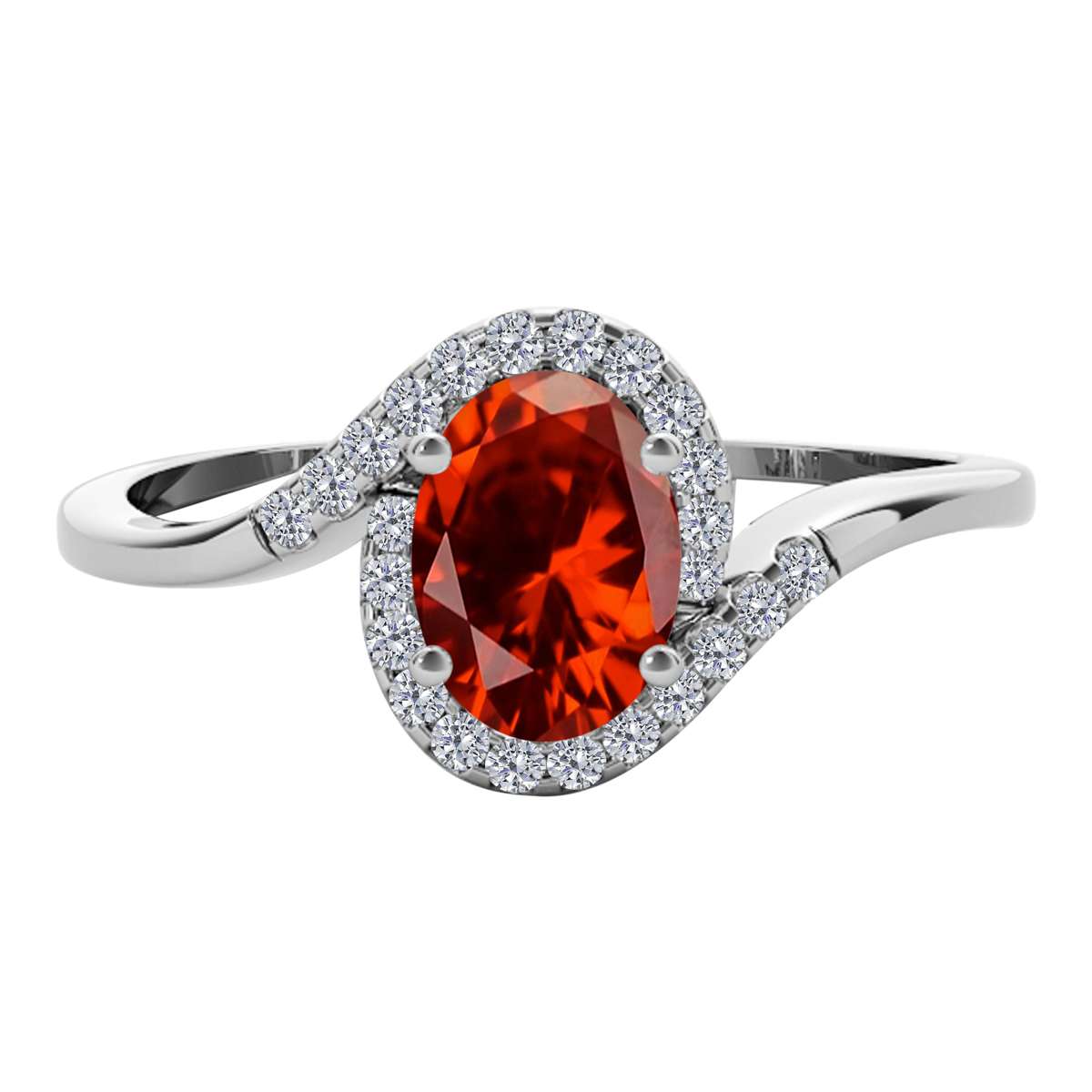 Elegant Halo Ring: Mauli Jewels 1.0 Carat Diamond and Oval Shaped Garnet Gemstone in 14K White, Rose & Yellow Gold Mauli Jewels
