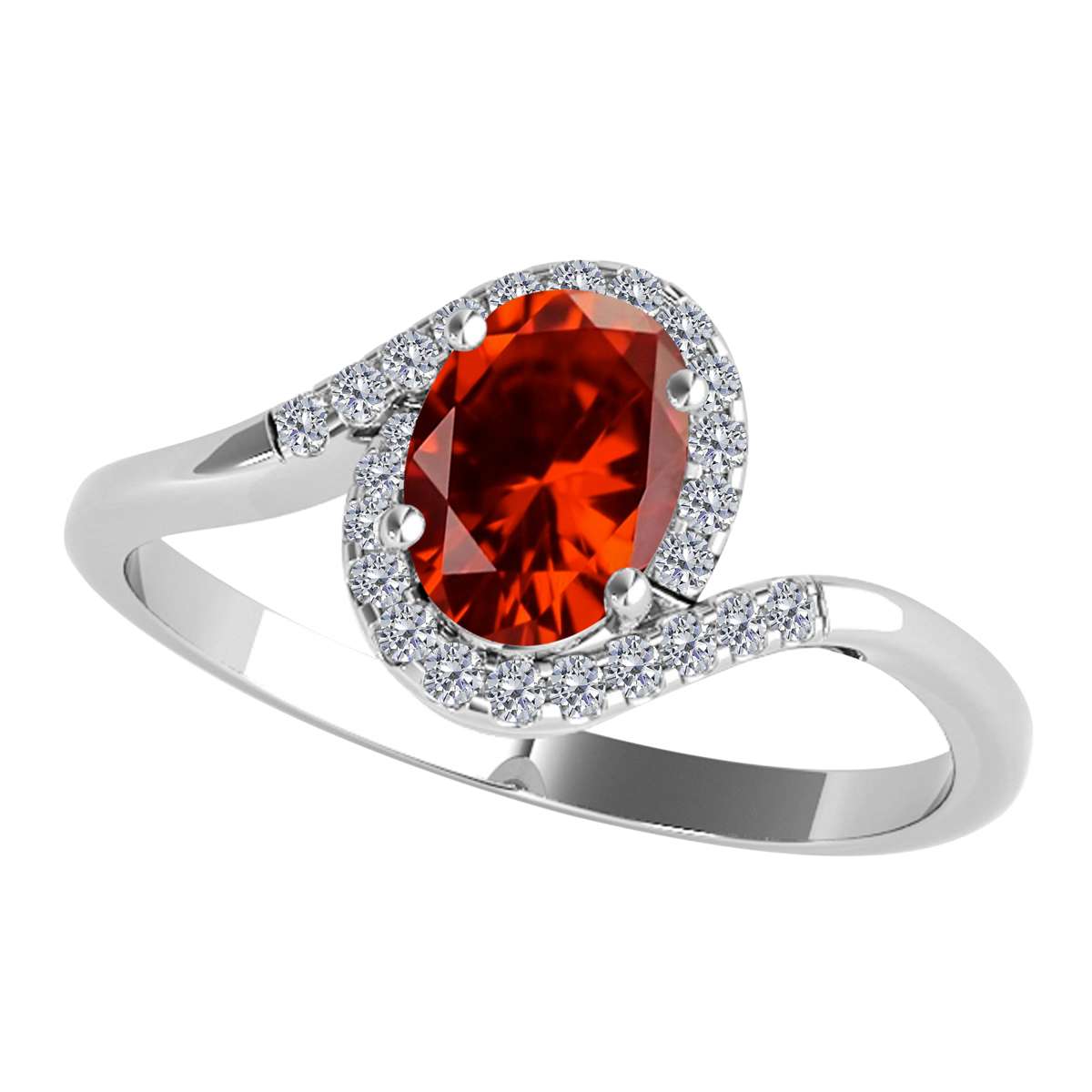 Elegant Halo Ring: Mauli Jewels 1.0 Carat Diamond and Oval Shaped Garnet Gemstone in 14K White, Rose & Yellow Gold Mauli Jewels