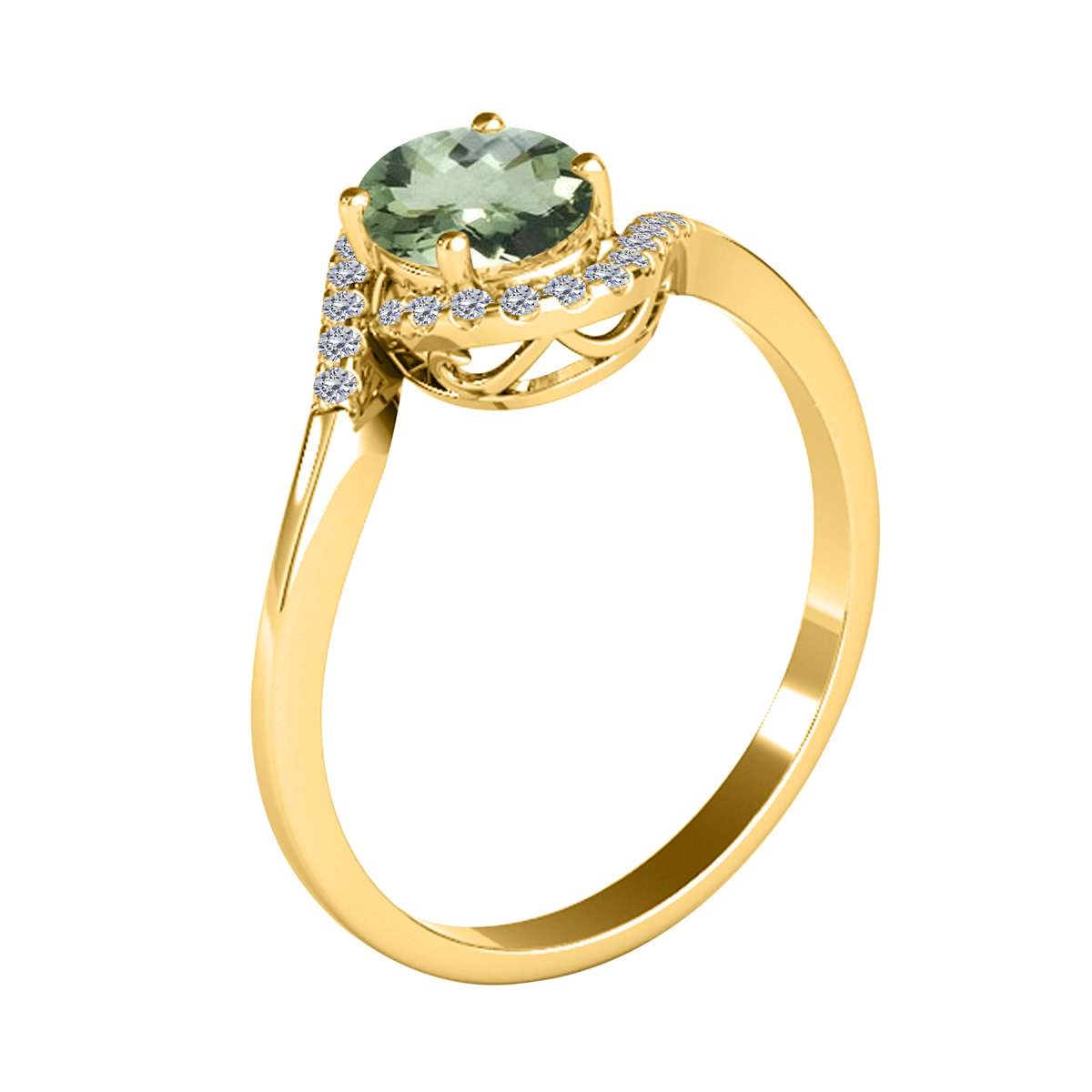 Elegant Halo Ring: 1.0 Carat Diamond & Oval Green Amethyst Gemstone in 14K White, Rose & Yellow Gold by Mauli Jewels Mauli Jewels