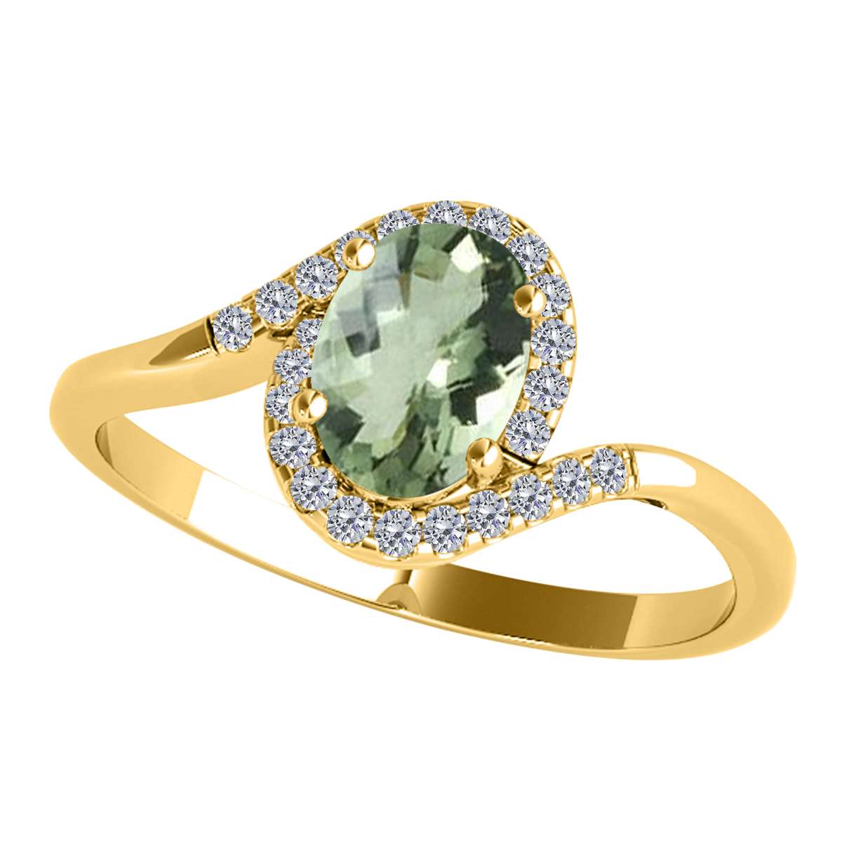 Elegant Halo Ring: 1.0 Carat Diamond & Oval Green Amethyst Gemstone in 14K White, Rose & Yellow Gold by Mauli Jewels Mauli Jewels
