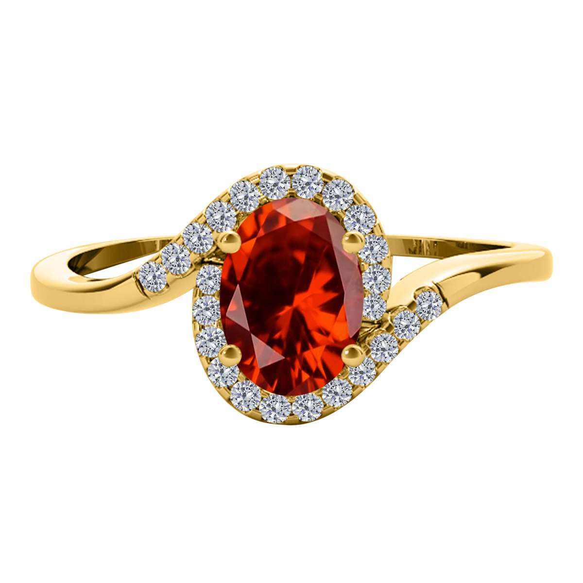 Elegant Halo Ring: Mauli Jewels 1.0 Carat Diamond and Oval Shaped Garnet Gemstone in 14K White, Rose & Yellow Gold Mauli Jewels