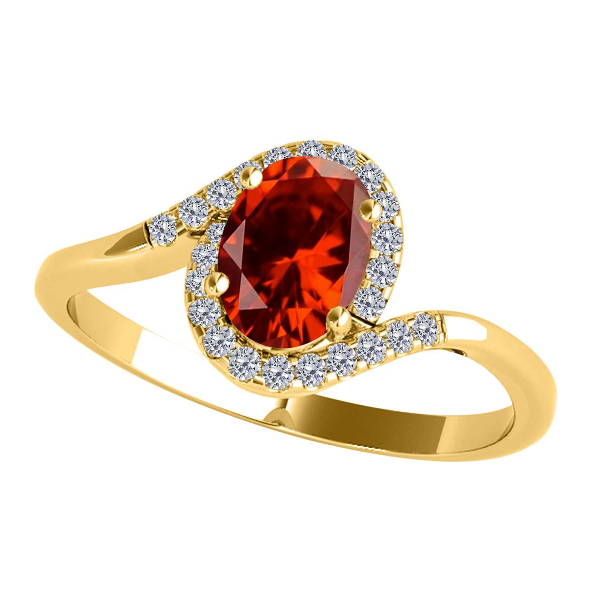 Elegant Halo Ring: Mauli Jewels 1.0 Carat Diamond and Oval Shaped Garnet Gemstone in 14K White, Rose & Yellow Gold Mauli Jewels