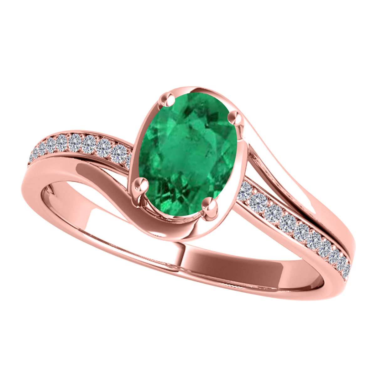 Wave-Inspired Beauty: MauliJewels 0.95 Carat Oval Shape Emerald & Round White Diamond Ring in 14K White, Yellow, and Rose Gold Mauli Jewels