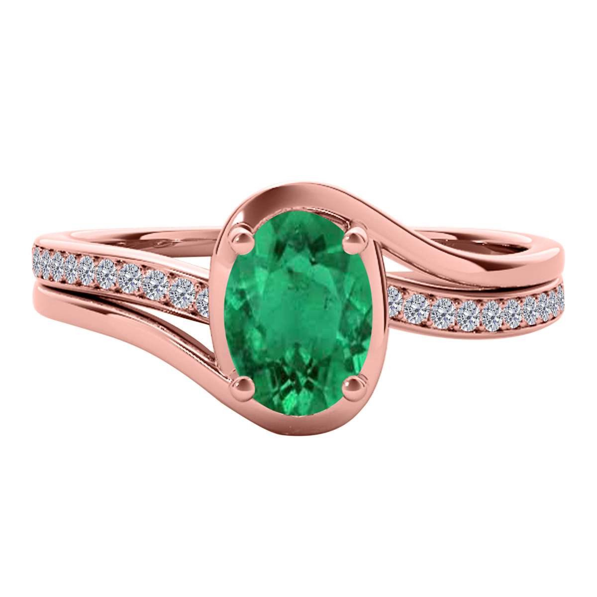 Wave-Inspired Beauty: MauliJewels 0.95 Carat Oval Shape Emerald & Round White Diamond Ring in 14K White, Yellow, and Rose Gold Mauli Jewels