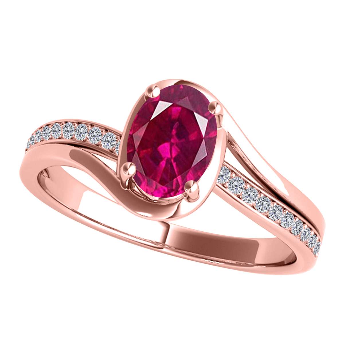 Wave-Inspired Elegance: 0.95 Carat Oval Ruby & Round White Diamond Gemstone Ring in Prong-Setting 14K White, Yellow, and Rose Gold by Mauli Jewels Mauli Jewels
