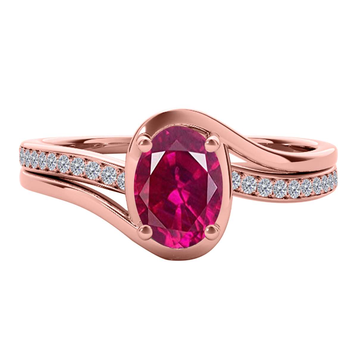 Wave-Inspired Elegance: 0.95 Carat Oval Ruby & Round White Diamond Gemstone Ring in Prong-Setting 14K White, Yellow, and Rose Gold by Mauli Jewels Mauli Jewels