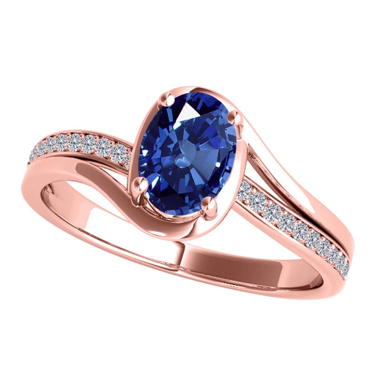 Wave-Inspired Elegance: MauliJewels 0.95 Carat Oval Tanzanite & Round White Diamond Ring in 14K White, Yellow, and Rose Gold Mauli Jewels