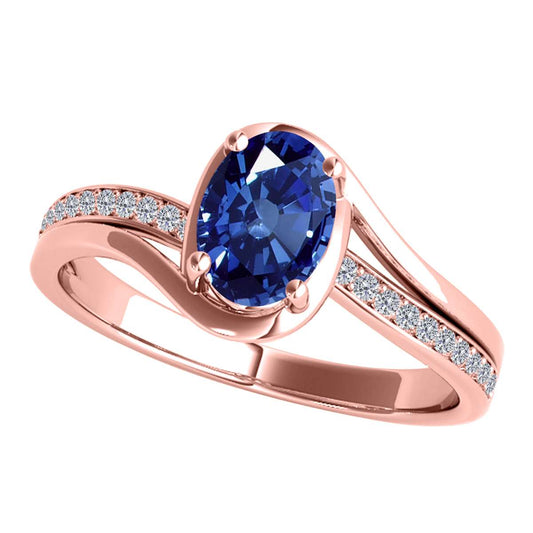 Wave-Inspired Elegance: MauliJewels 0.95 Carat Oval Tanzanite & Round White Diamond Ring in 14K White, Yellow, and Rose Gold Mauli Jewels