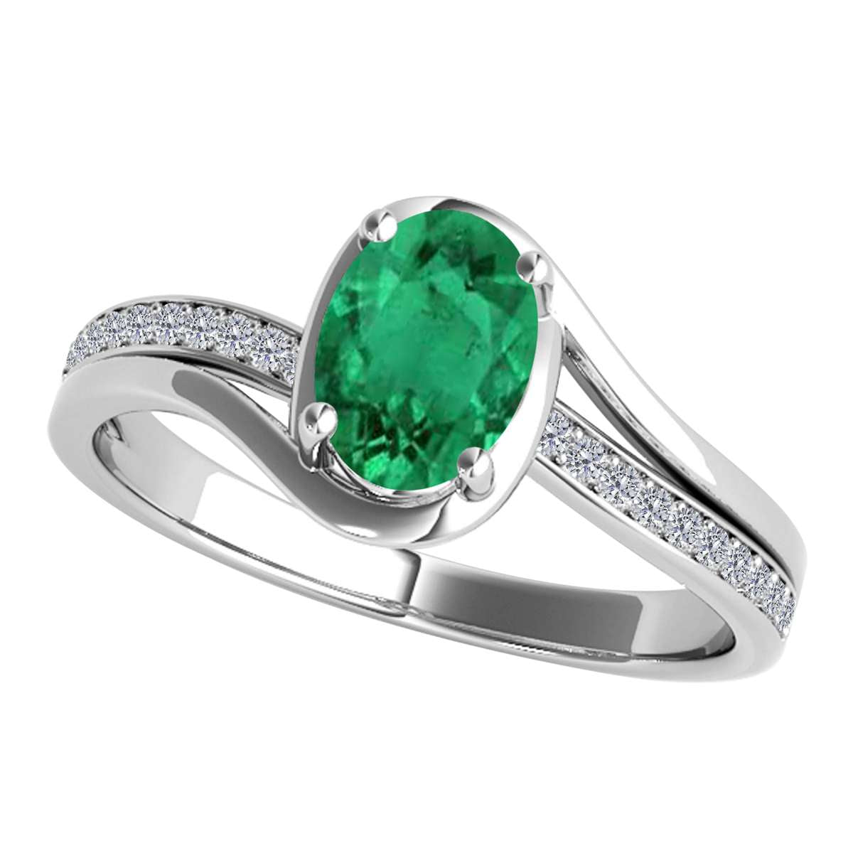Wave-Inspired Beauty: MauliJewels 0.95 Carat Oval Shape Emerald & Round White Diamond Ring in 14K White, Yellow, and Rose Gold Mauli Jewels