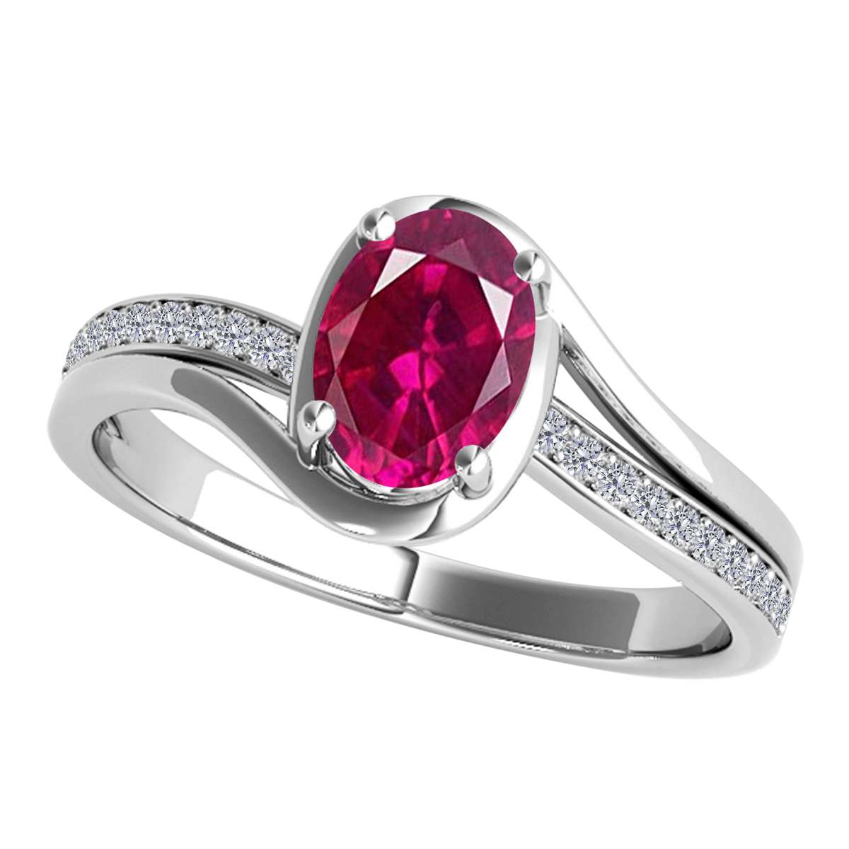 Wave-Inspired Elegance: 0.95 Carat Oval Ruby & Round White Diamond Gemstone Ring in Prong-Setting 14K White, Yellow, and Rose Gold by Mauli Jewels Mauli Jewels