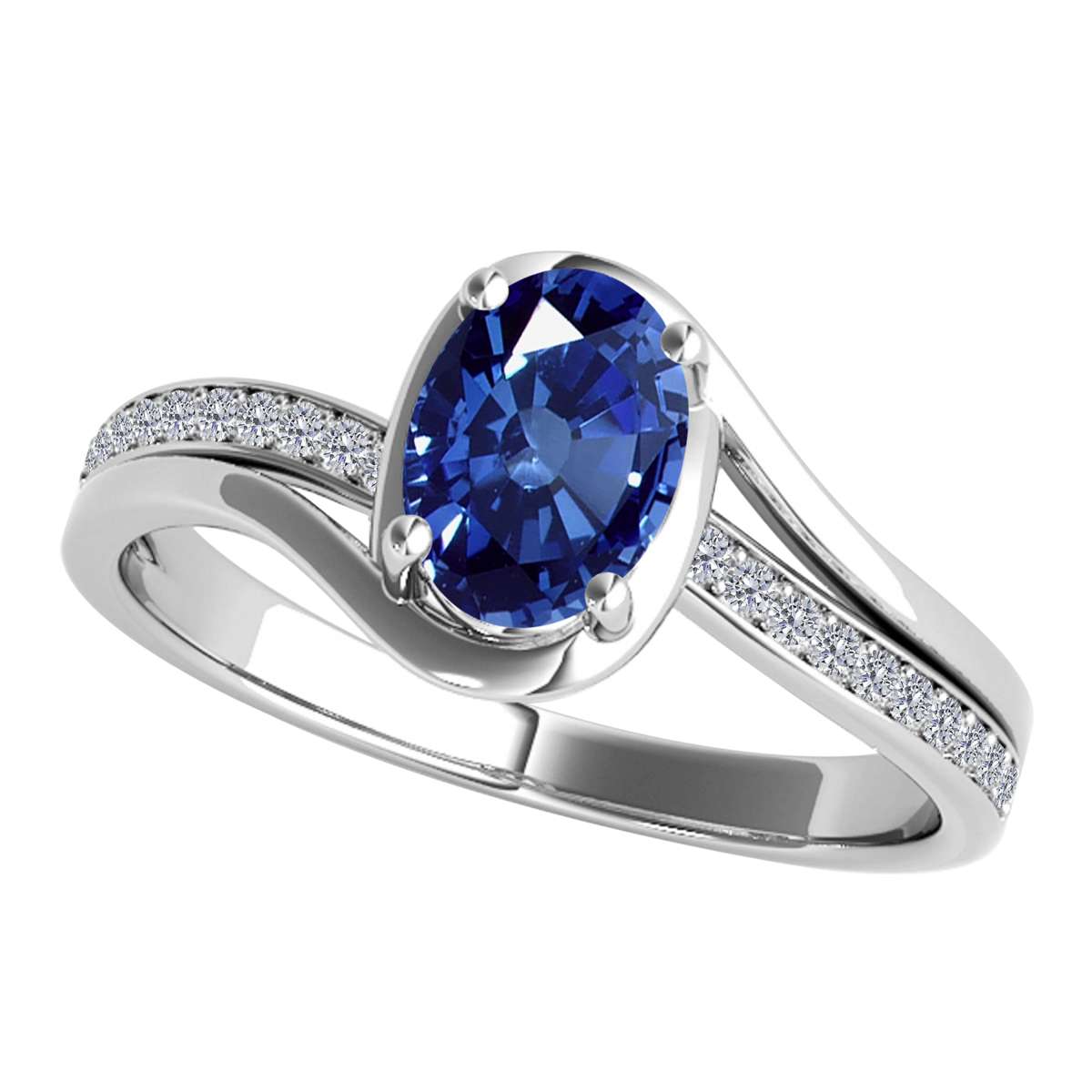 Wave-Inspired Beauty: Mauli Jewels 0.95 Carat Oval Shape Sapphire & Round White Diamond Gemstone Ring in Prong-Setting 14K White, Yellow, and Rose Gold Mauli Jewels