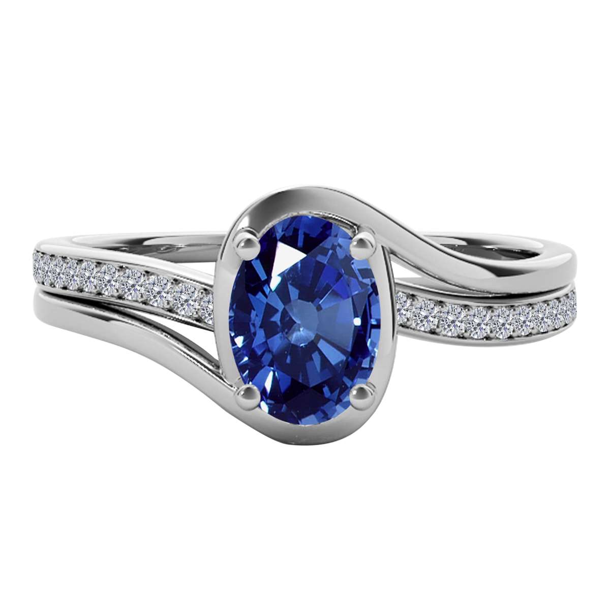 Wave-Inspired Beauty: Mauli Jewels 0.95 Carat Oval Shape Sapphire & Round White Diamond Gemstone Ring in Prong-Setting 14K White, Yellow, and Rose Gold Mauli Jewels