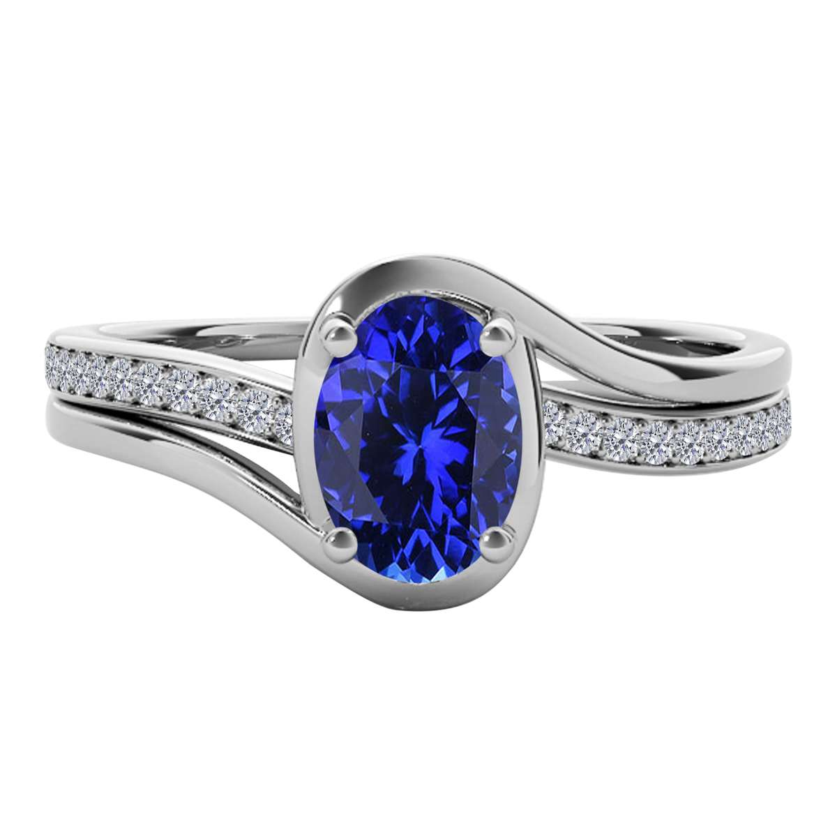 Wave-Inspired Elegance: MauliJewels 0.95 Carat Oval Tanzanite & Round White Diamond Ring in 14K White, Yellow, and Rose Gold Mauli Jewels
