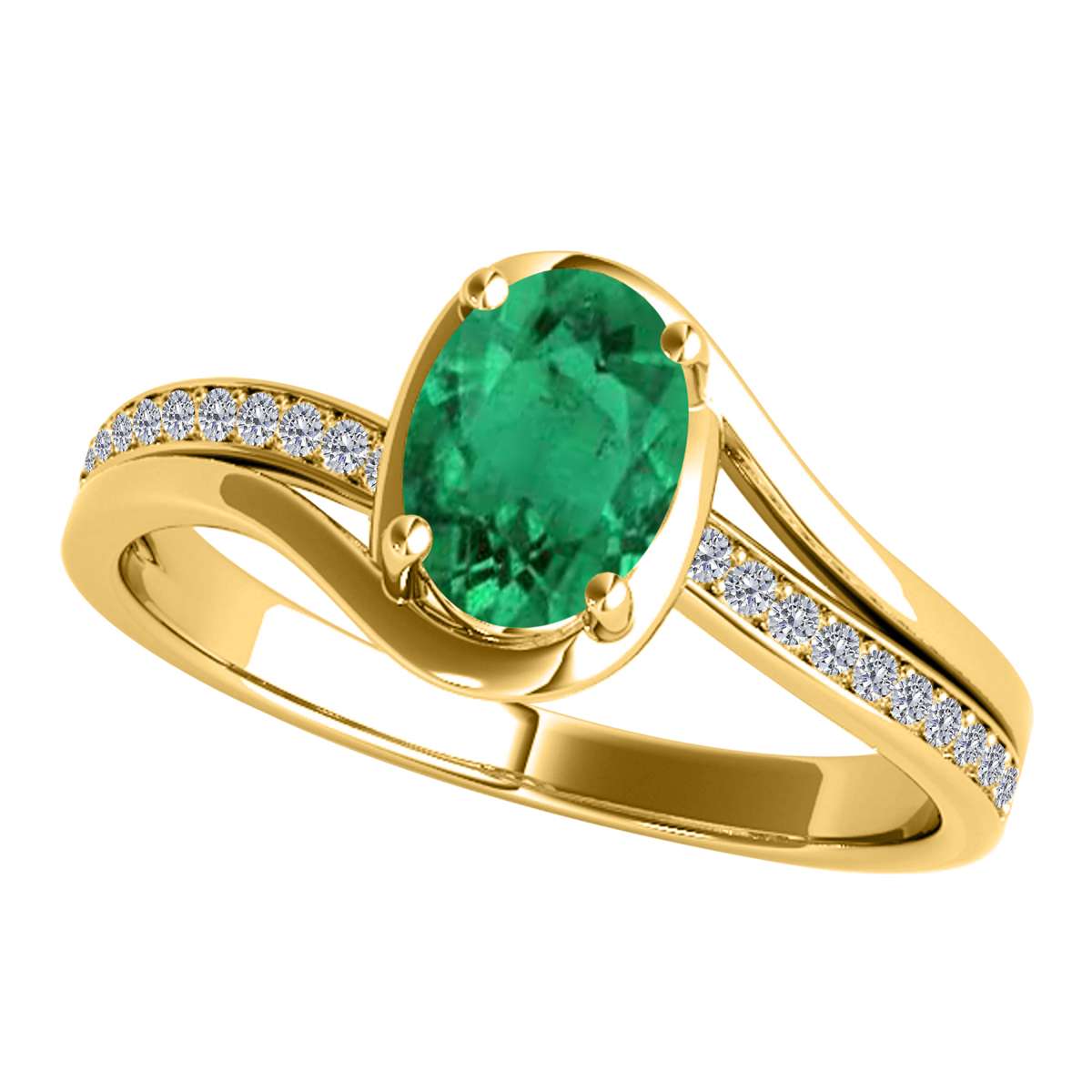 Wave-Inspired Beauty: MauliJewels 0.95 Carat Oval Shape Emerald & Round White Diamond Ring in 14K White, Yellow, and Rose Gold Mauli Jewels