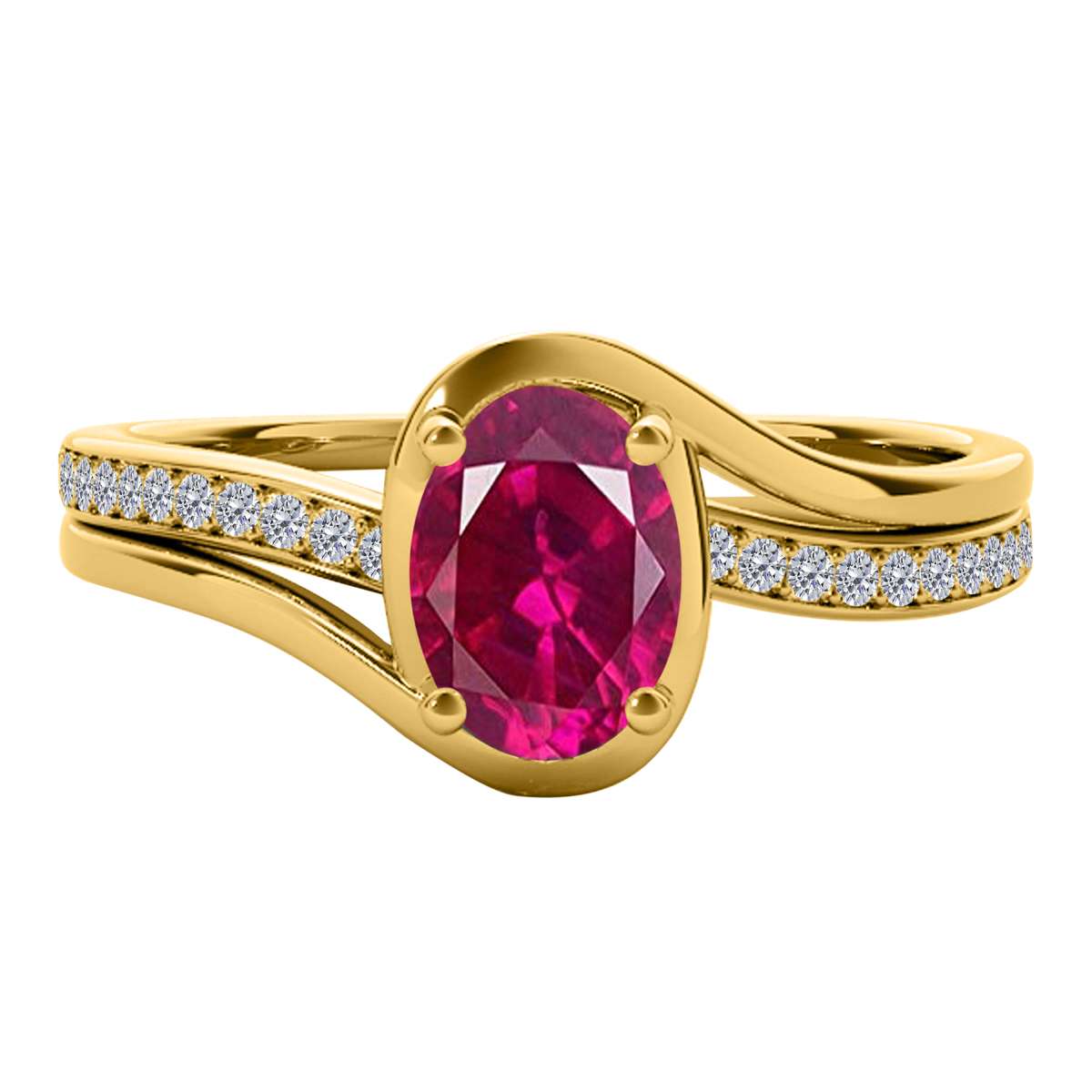 Wave-Inspired Elegance: 0.95 Carat Oval Ruby & Round White Diamond Gemstone Ring in Prong-Setting 14K White, Yellow, and Rose Gold by Mauli Jewels Mauli Jewels