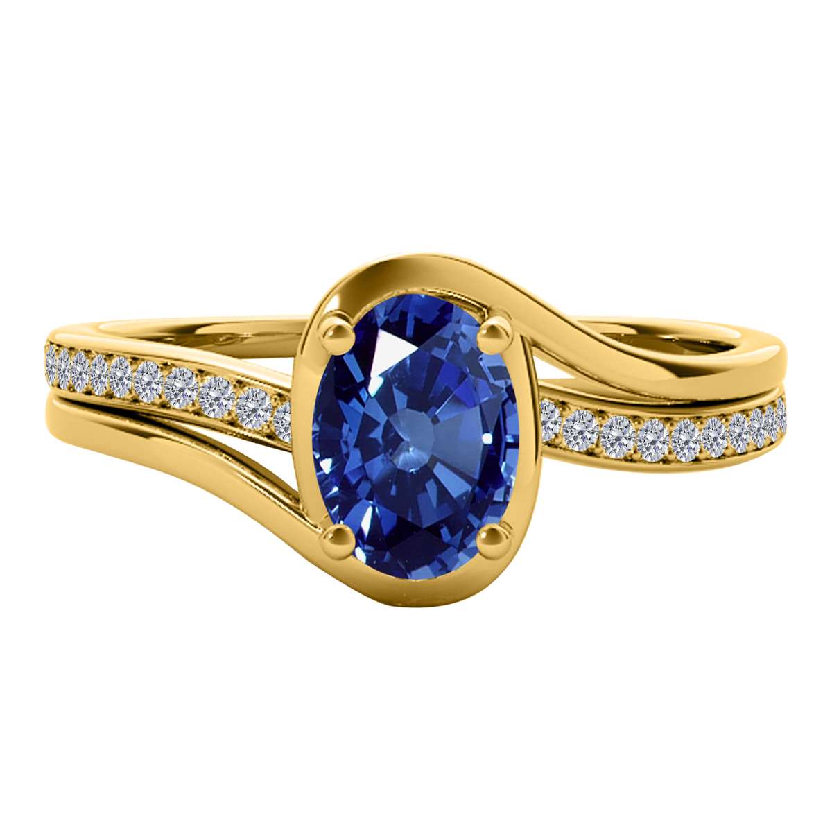 Wave-Inspired Elegance: MauliJewels 0.95 Carat Oval Tanzanite & Round White Diamond Ring in 14K White, Yellow, and Rose Gold Mauli Jewels