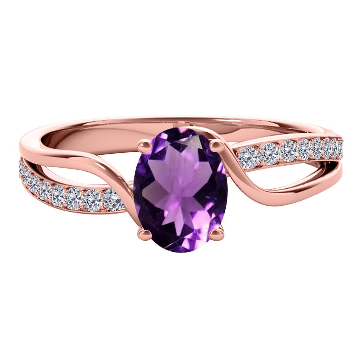 MauliJewels 1.40 Carat Oval Amethyst & Round White Diamond Ring | Split Shank Design | 14K White, Yellow, and Rose Gold Mauli Jewels