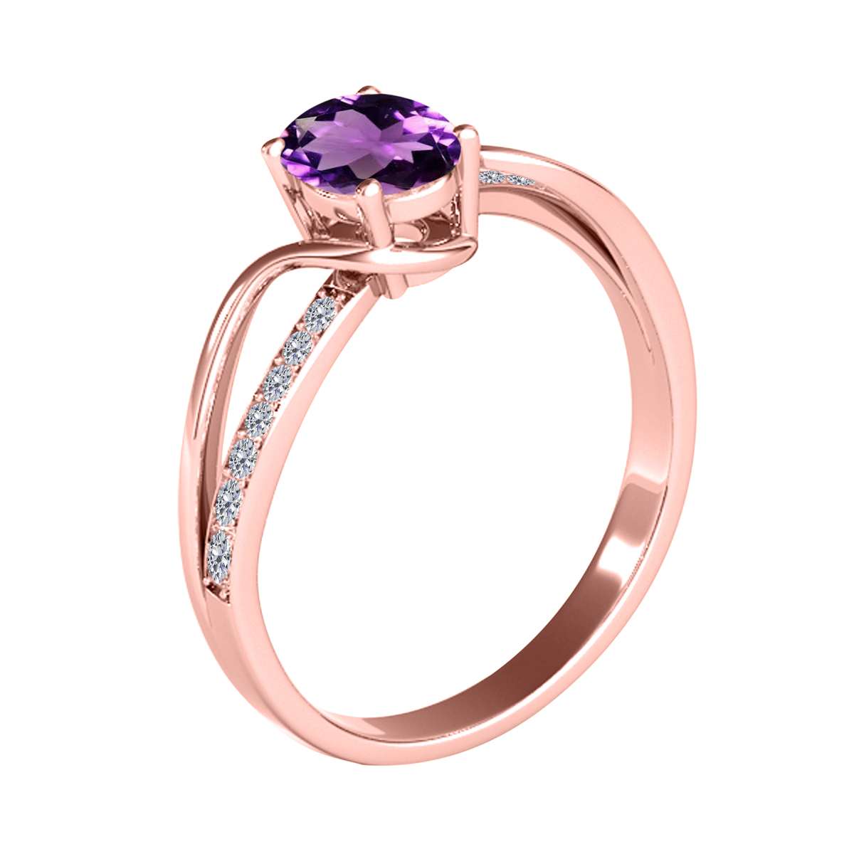 MauliJewels 1.40 Carat Oval Amethyst & Round White Diamond Ring | Split Shank Design | 14K White, Yellow, and Rose Gold Mauli Jewels