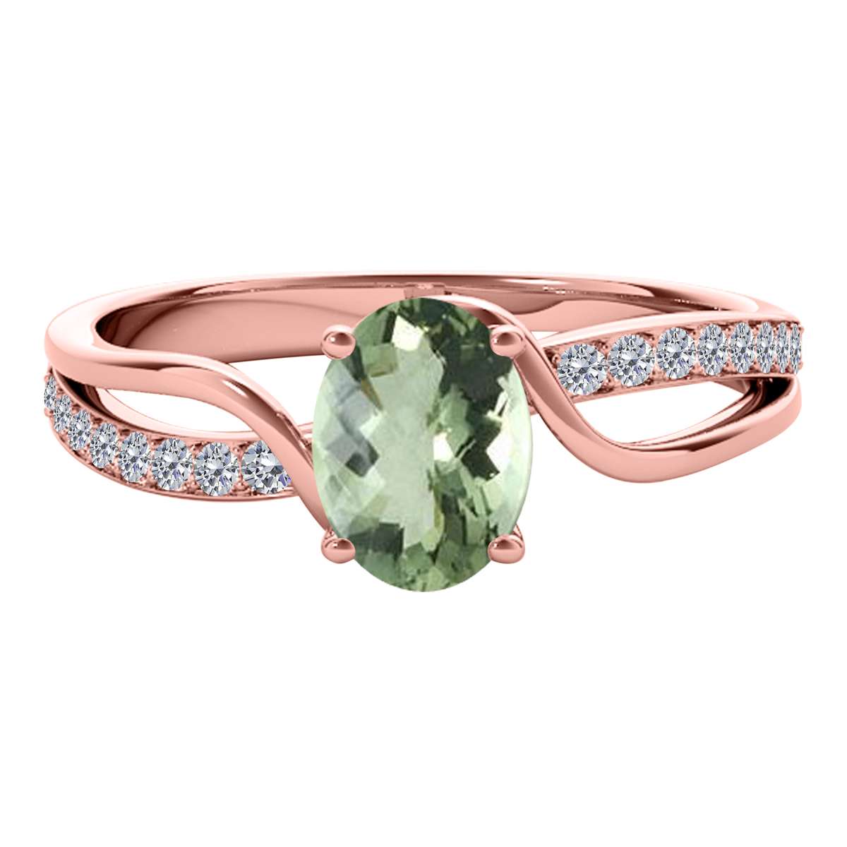 Mauli Jewels 1.40 Carat Oval Green Amethyst & Round White Diamond Ring with Split Shank Design in 14K White, Yellow, and Rose Gold Mauli Jewels