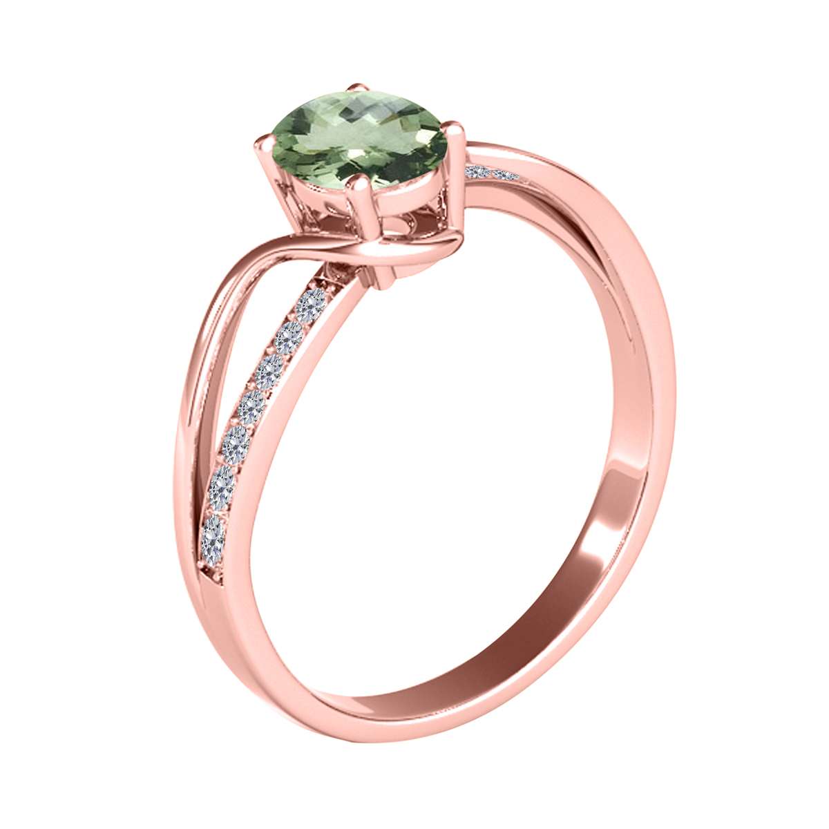 Mauli Jewels 1.40 Carat Oval Green Amethyst & Round White Diamond Ring with Split Shank Design in 14K White, Yellow, and Rose Gold Mauli Jewels