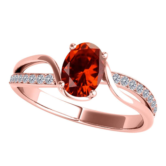 Mauli Jewels 1.40 Carat Oval Garnet & Round White Diamond Ring with Split Shank Design in 14K White, Yellow, and Rose Gold Mauli Jewels
