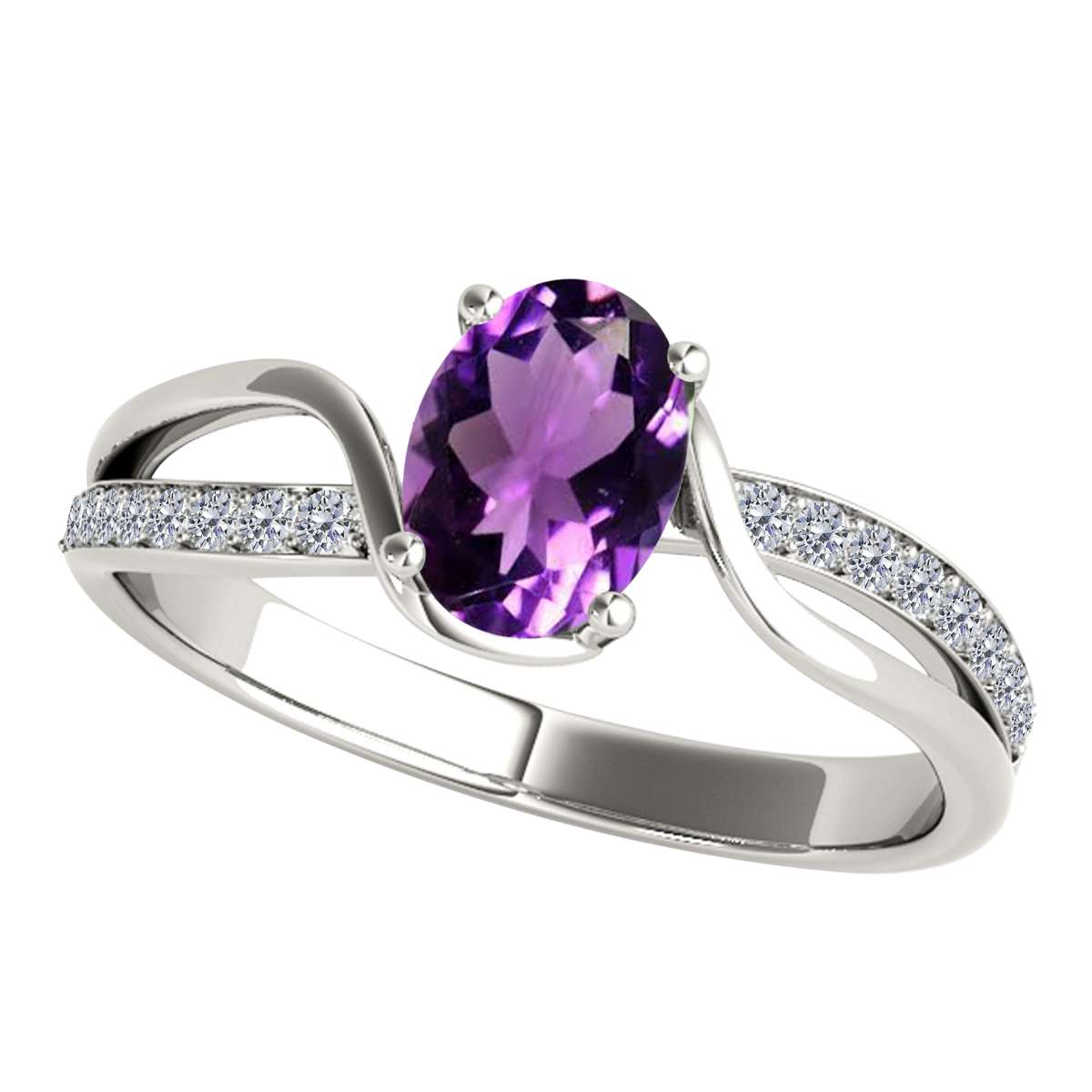 MauliJewels 1.40 Carat Oval Amethyst & Round White Diamond Ring | Split Shank Design | 14K White, Yellow, and Rose Gold Mauli Jewels
