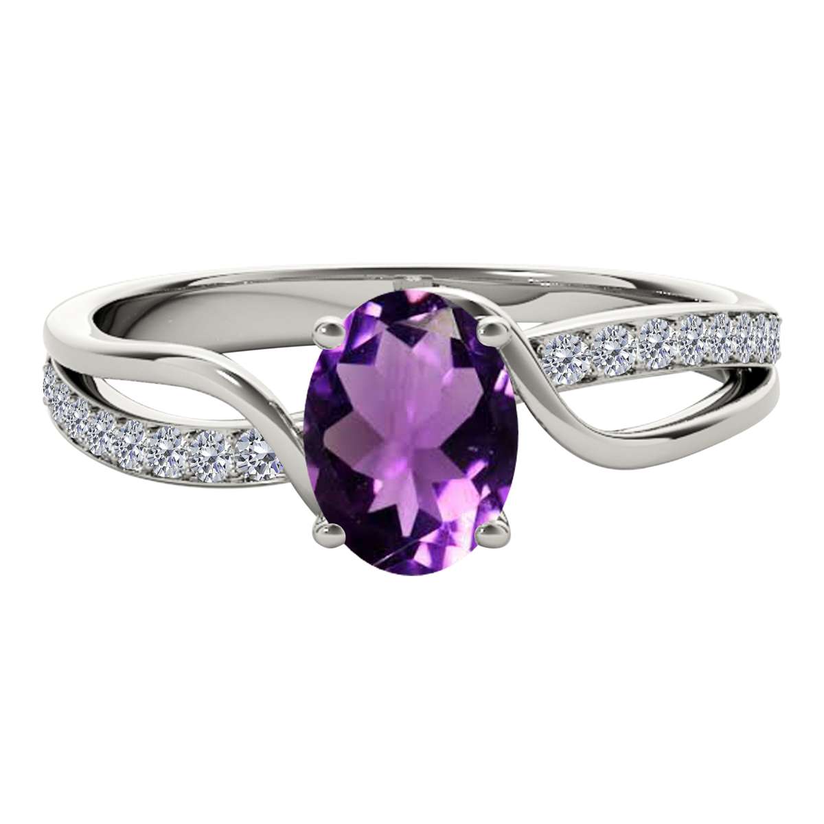 MauliJewels 1.40 Carat Oval Amethyst & Round White Diamond Ring | Split Shank Design | 14K White, Yellow, and Rose Gold Mauli Jewels