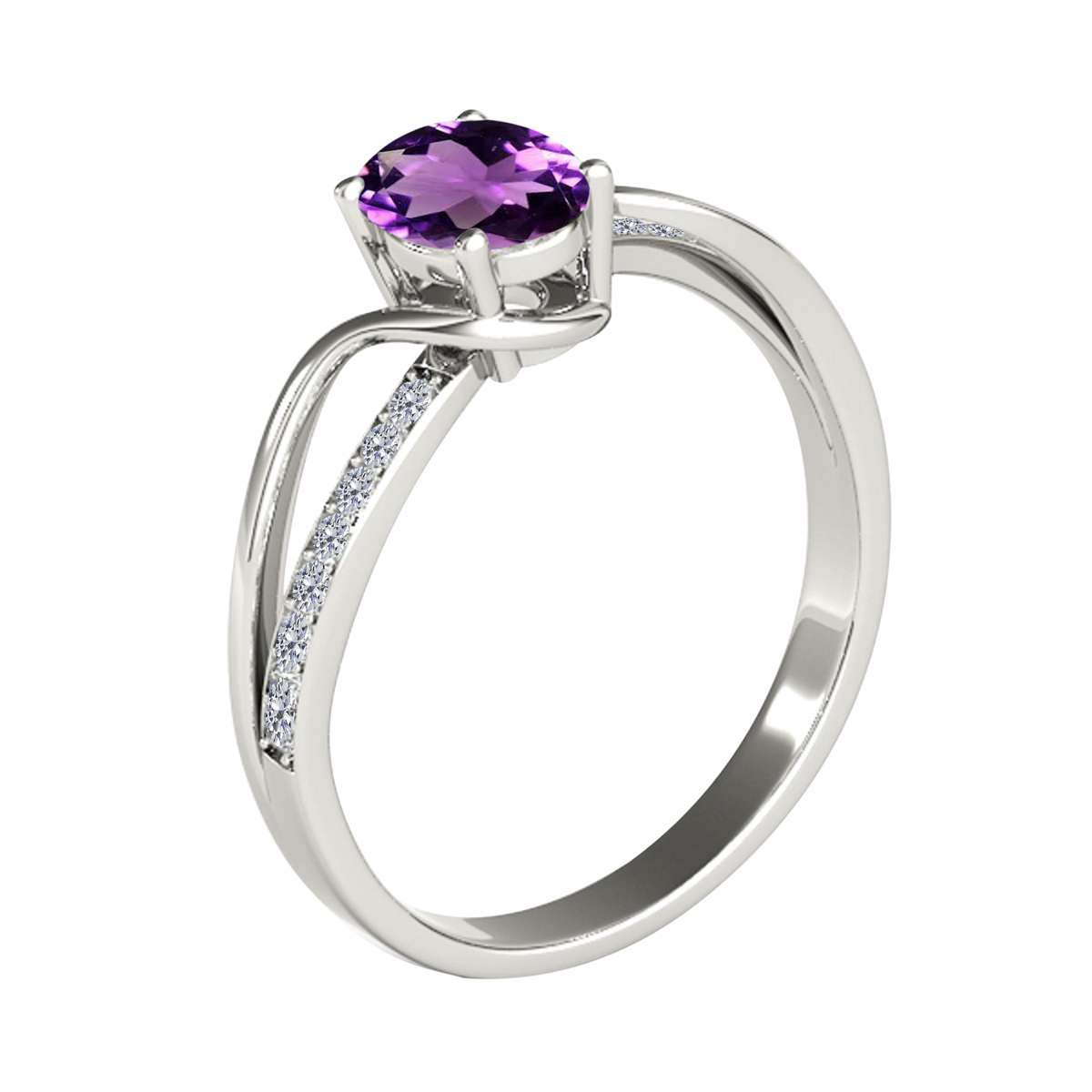 MauliJewels 1.40 Carat Oval Amethyst & Round White Diamond Ring | Split Shank Design | 14K White, Yellow, and Rose Gold Mauli Jewels