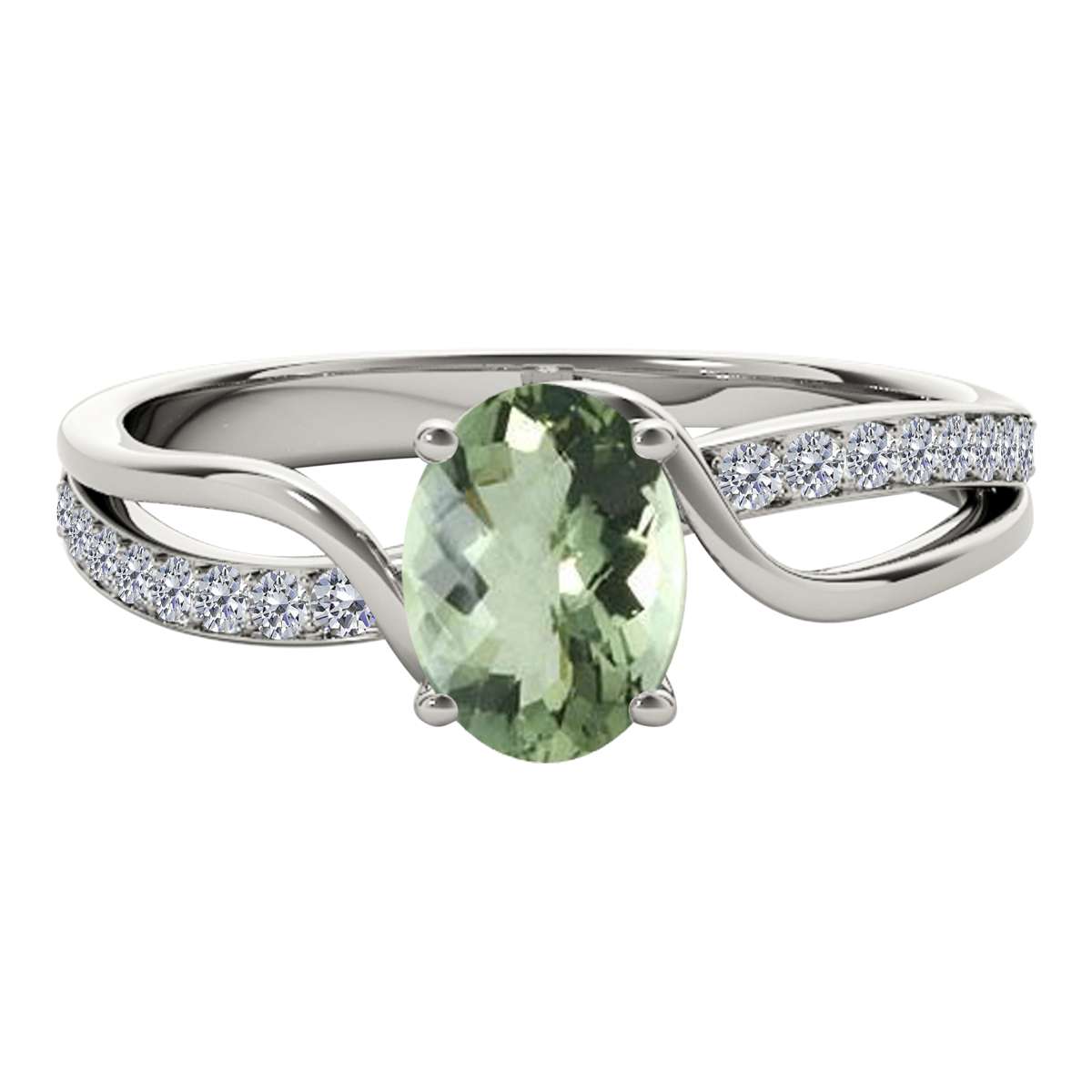 Mauli Jewels 1.40 Carat Oval Green Amethyst & Round White Diamond Ring with Split Shank Design in 14K White, Yellow, and Rose Gold Mauli Jewels