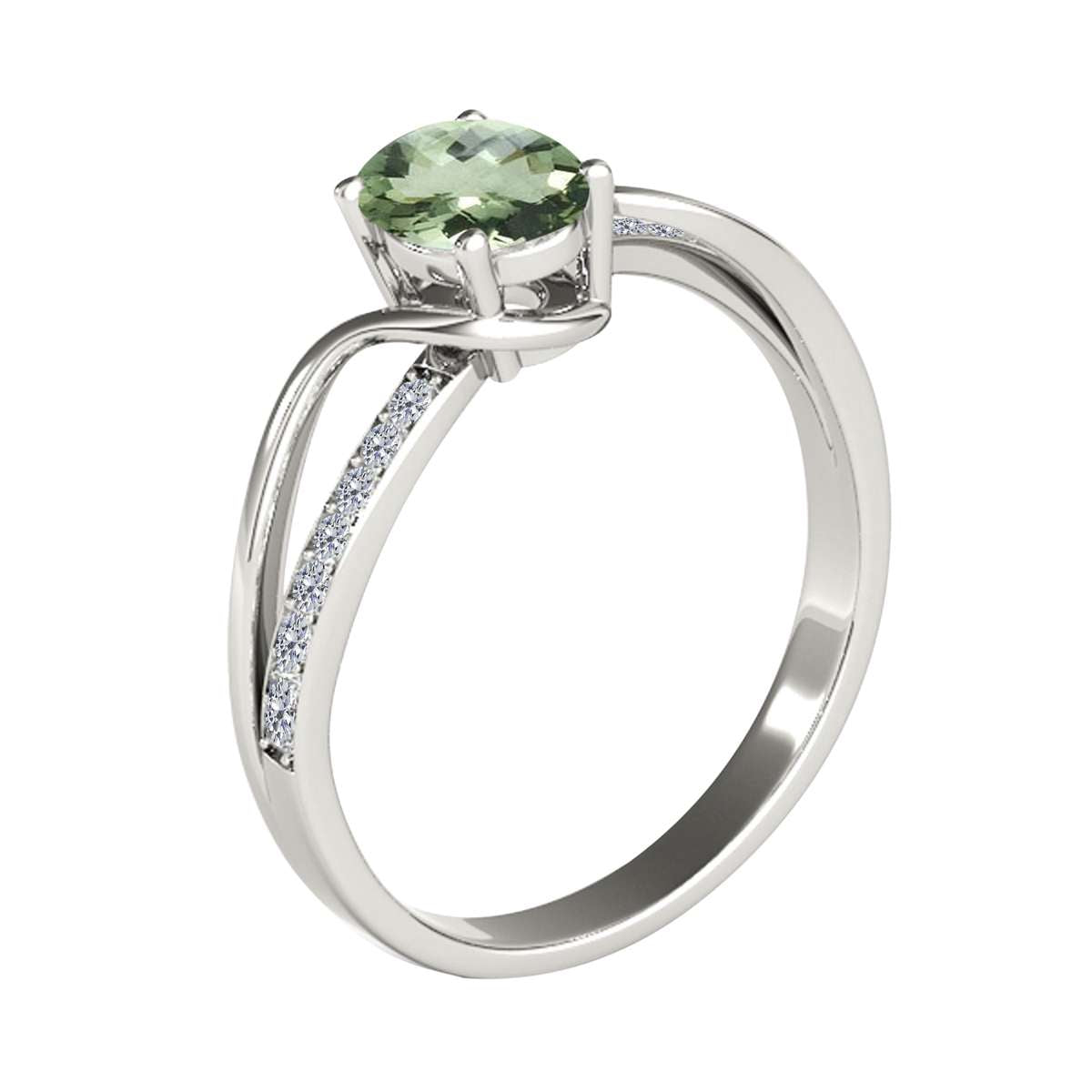 Mauli Jewels 1.40 Carat Oval Green Amethyst & Round White Diamond Ring with Split Shank Design in 14K White, Yellow, and Rose Gold Mauli Jewels