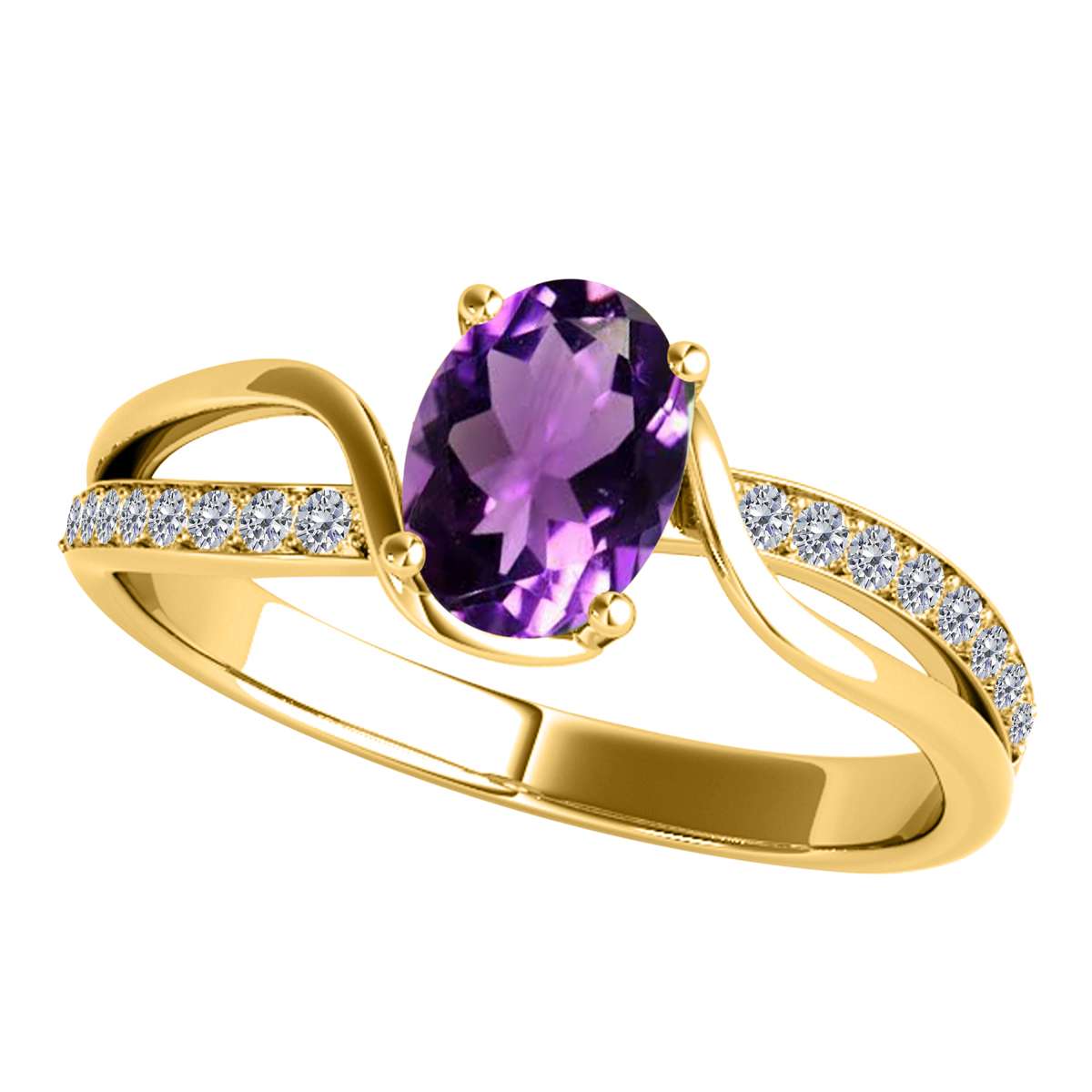 MauliJewels 1.40 Carat Oval Amethyst & Round White Diamond Ring | Split Shank Design | 14K White, Yellow, and Rose Gold Mauli Jewels