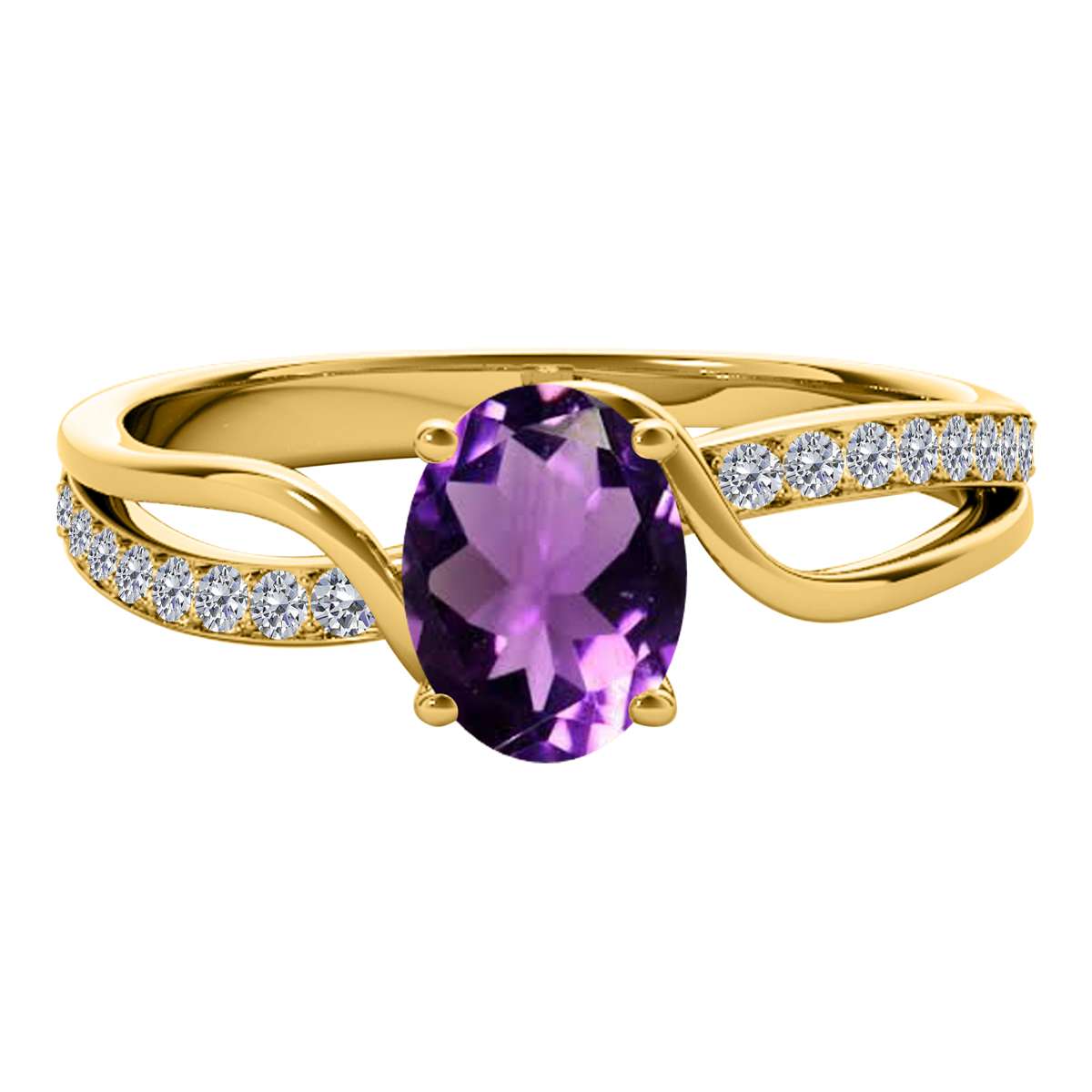 MauliJewels 1.40 Carat Oval Amethyst & Round White Diamond Ring | Split Shank Design | 14K White, Yellow, and Rose Gold Mauli Jewels