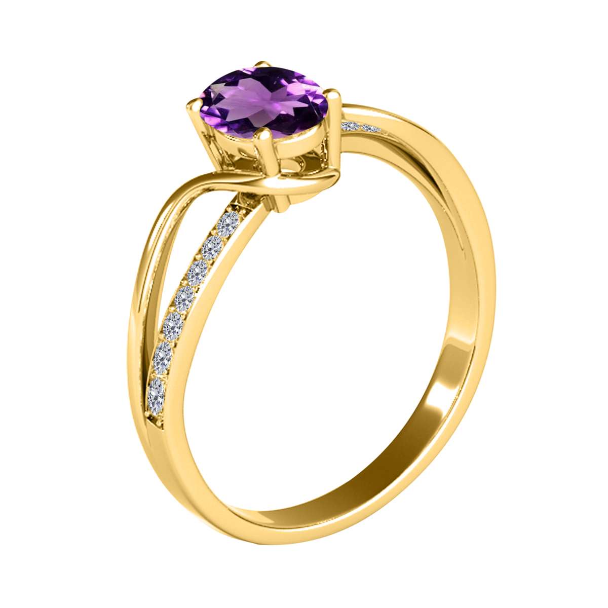 MauliJewels 1.40 Carat Oval Amethyst & Round White Diamond Ring | Split Shank Design | 14K White, Yellow, and Rose Gold Mauli Jewels