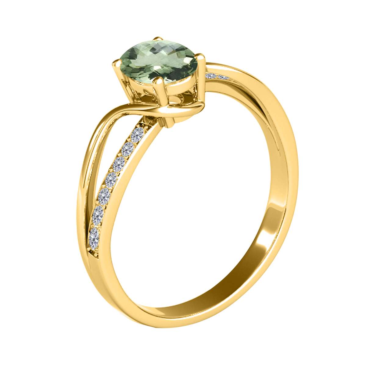 Mauli Jewels 1.40 Carat Oval Green Amethyst & Round White Diamond Ring with Split Shank Design in 14K White, Yellow, and Rose Gold Mauli Jewels
