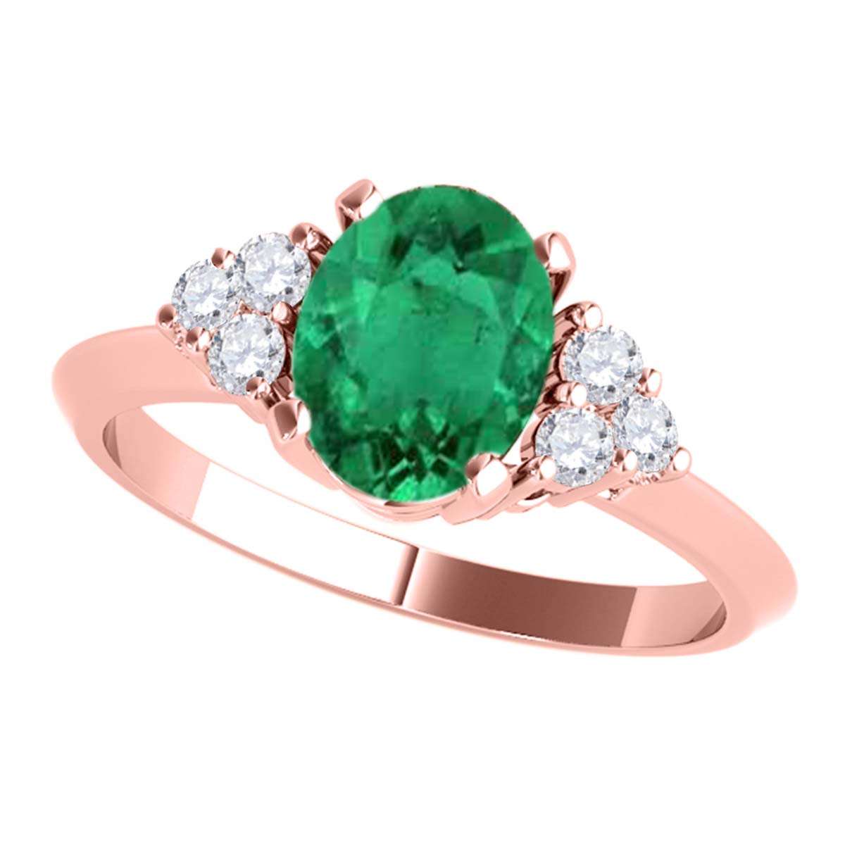 Mauli Jewels 1.05 Carat Oval Emerald & Round White Diamond Prong-Set Ring in 10K White, Yellow, and Rose Gold Mauli Jewels