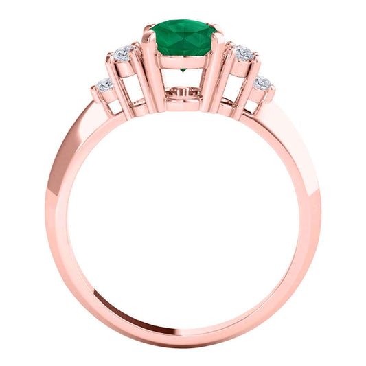 Mauli Jewels 1.05 Carat Oval Emerald & Round White Diamond Prong-Set Ring in 10K White, Yellow, and Rose Gold Mauli Jewels
