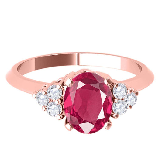 Mauli Jewels 1.05 Carat Oval Ruby & Round White Diamond Prong-Set Ring in 10K White, Yellow, and Rose Gold Mauli Jewels