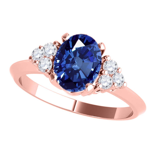 Mauli Jewels 1.05 Carat Oval Sapphire & Round White Diamond Prong-Set Ring in 10K White, Yellow, and Rose Gold Mauli Jewels