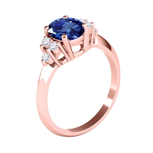 Mauli Jewels 1.05 Carat Oval Sapphire & Round White Diamond Prong-Set Ring in 10K White, Yellow, and Rose Gold Mauli Jewels