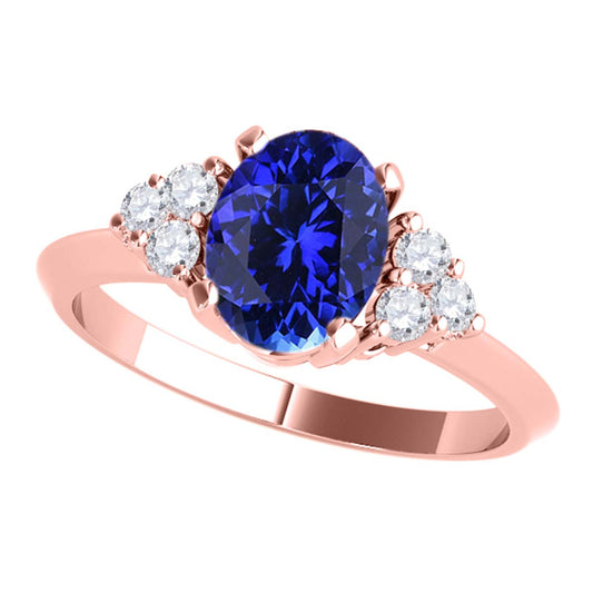 Mauli Jewels 1.05 Carat Oval Tanzanite & Round White Diamond Prong-Set Ring in 10K White, Yellow, and Rose Gold Mauli Jewels