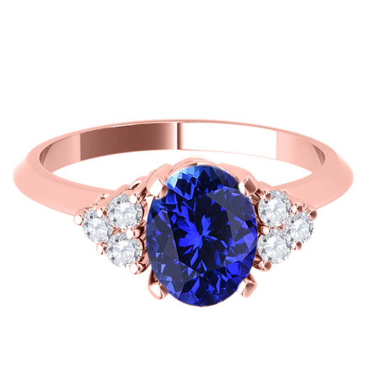 Mauli Jewels 1.05 Carat Oval Tanzanite & Round White Diamond Prong-Set Ring in 10K White, Yellow, and Rose Gold Mauli Jewels