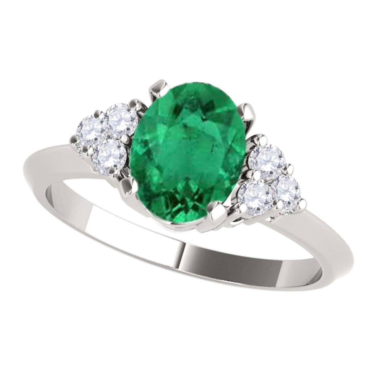 Mauli Jewels 1.05 Carat Oval Emerald & Round White Diamond Prong-Set Ring in 10K White, Yellow, and Rose Gold Mauli Jewels