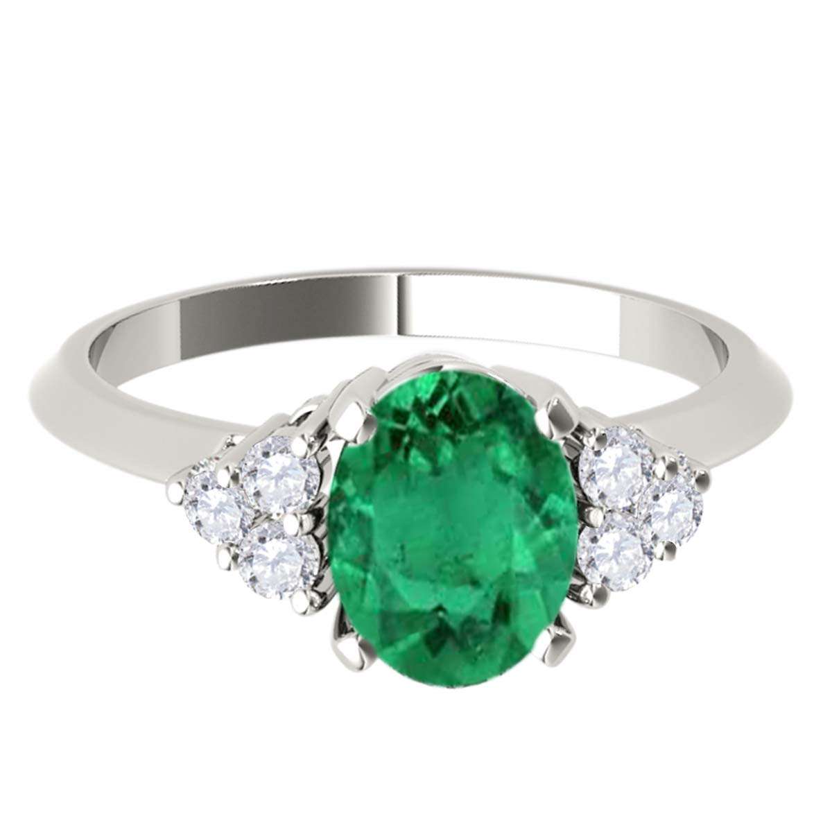 Mauli Jewels 1.05 Carat Oval Emerald & Round White Diamond Prong-Set Ring in 10K White, Yellow, and Rose Gold Mauli Jewels