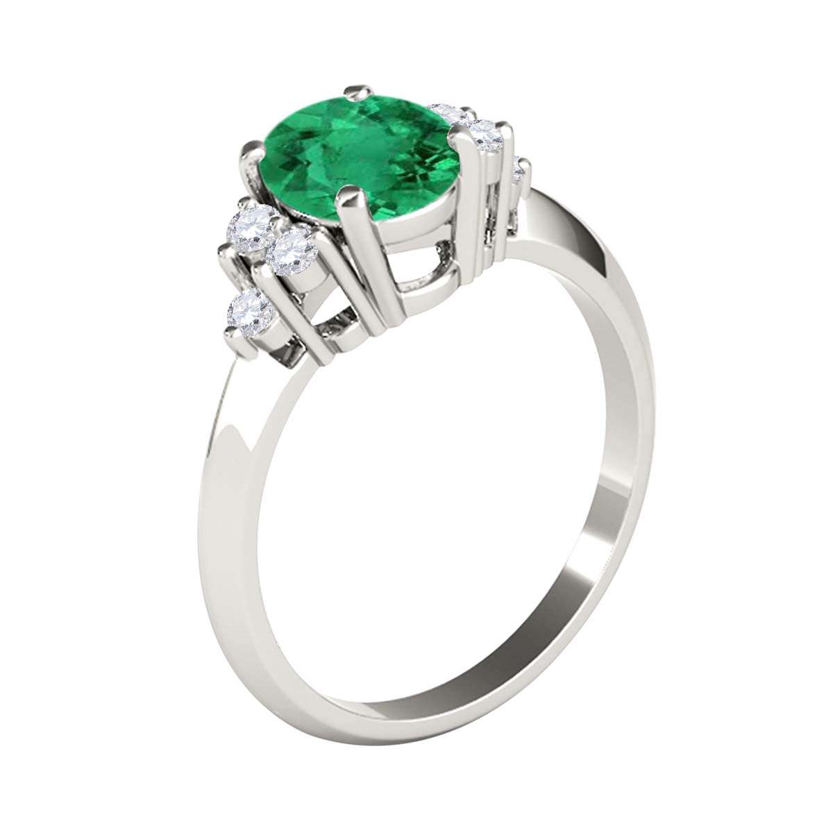 Mauli Jewels 1.05 Carat Oval Emerald & Round White Diamond Prong-Set Ring in 10K White, Yellow, and Rose Gold Mauli Jewels