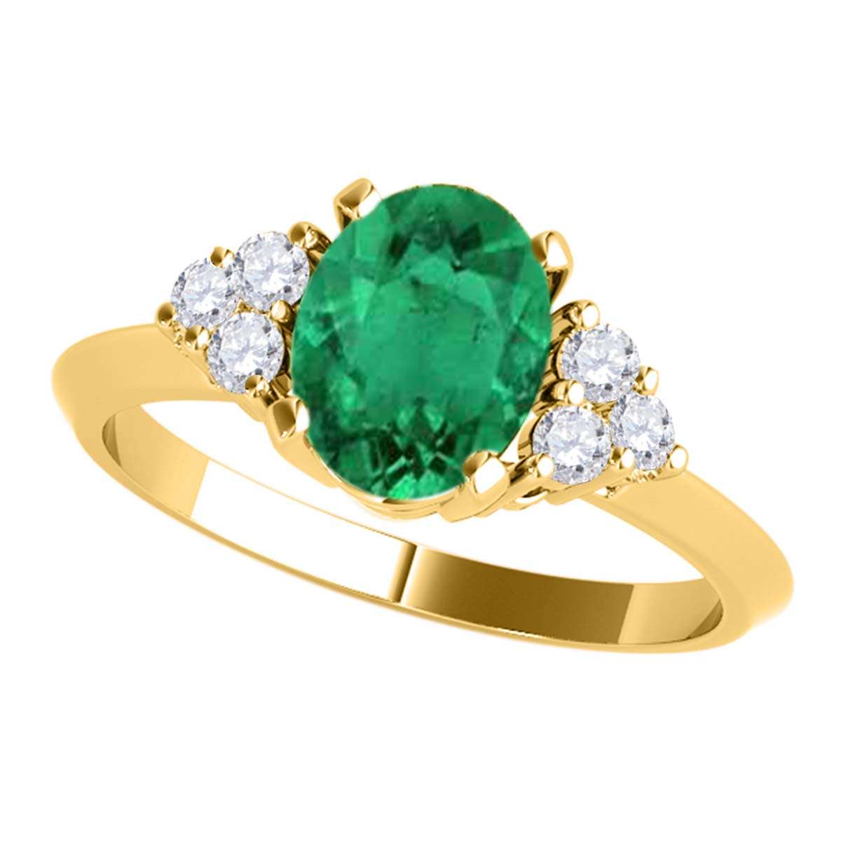 Mauli Jewels 1.05 Carat Oval Emerald & Round White Diamond Prong-Set Ring in 10K White, Yellow, and Rose Gold Mauli Jewels