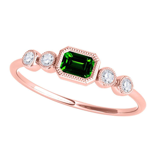 Mauli Jewels 0.40 Carat Round White Diamond & Emerald Cut Emerald Ring in 14K White, Yellow & Rose Gold Mauli Jewels