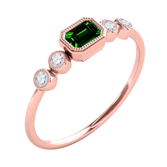 Mauli Jewels 0.40 Carat Round White Diamond & Emerald Cut Emerald Ring in 14K White, Yellow & Rose Gold Mauli Jewels