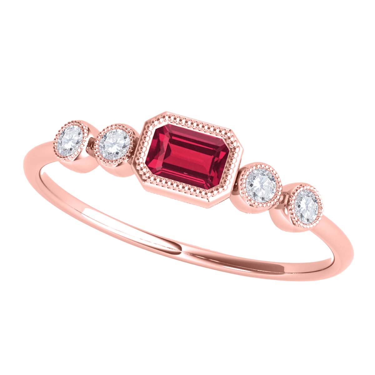 Mauli Jewels 0.40 Carat Round White Diamond & Emerald Cut Ruby Gemstone Ring in 14K White, Yellow & Rose Gold Mauli Jewels